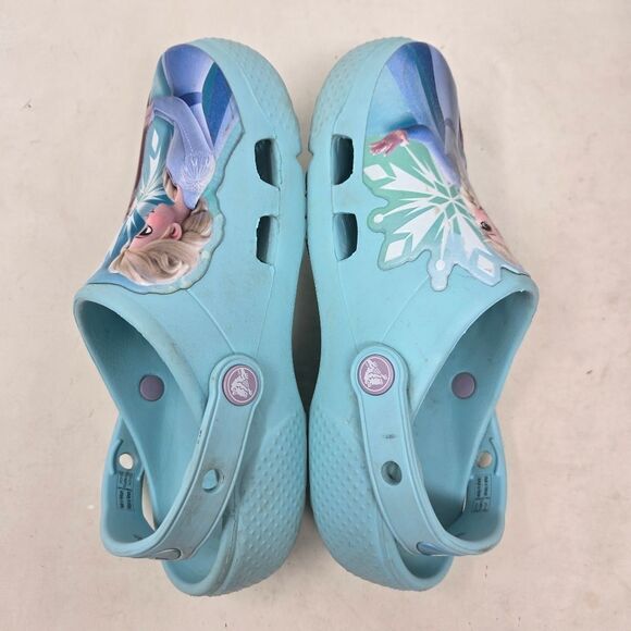 CROCS Disney Frozen II Clogs Girls J2 Ice Blue Slip On Shoes Iconic Comfort - Picture 7 of 10